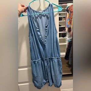 Blue Sleeveless Button-Down romper